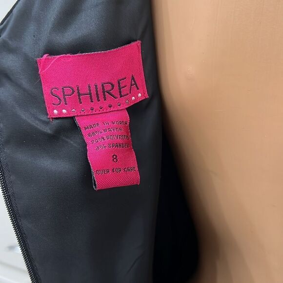 Sphirea Woman’s Dress Sz 8 Black Short Sleeve VNeck Silky Midi Zipper Back - Picture 7 of 10